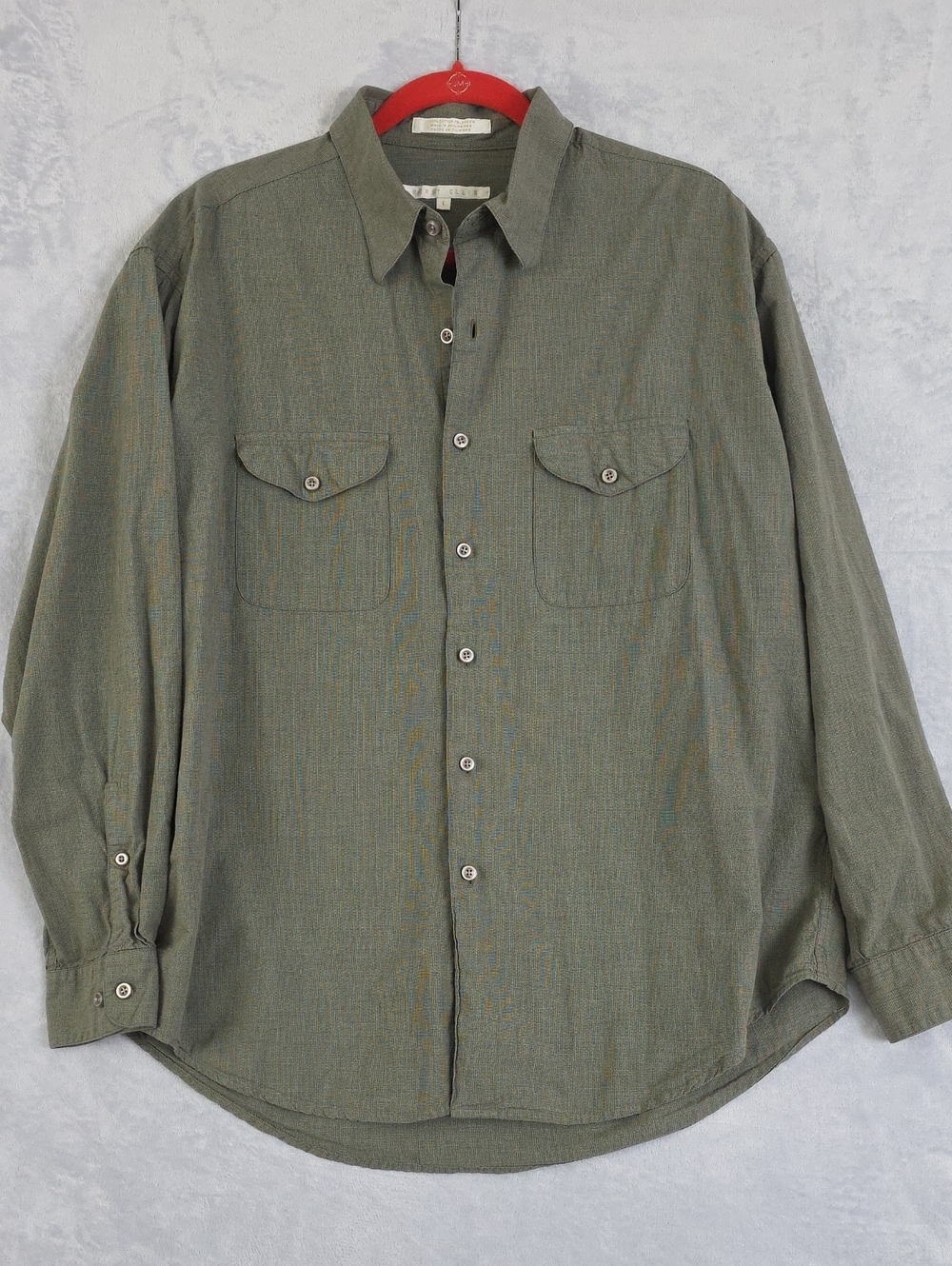 PERRY ELLIS Military Olive 100% CottonButton-Up Shirt
